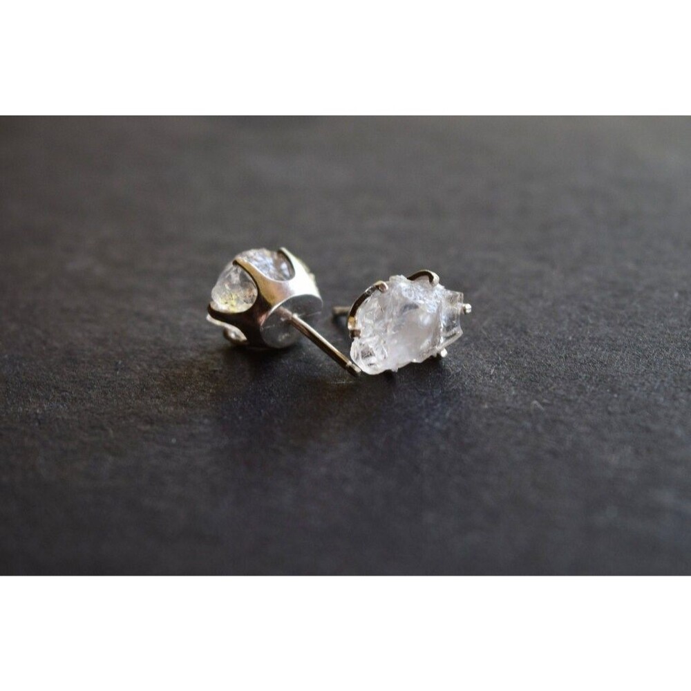 Lake County diamond earrings, 925 sterling silver, raw gemstones